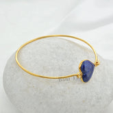 Lapis Lazuli Bangle - Gemstone Bracelet - Sterling Silver - 14mm Heart - Birthstone Jewelry Bangle - Jewelry For Beach - Gift For Old Women